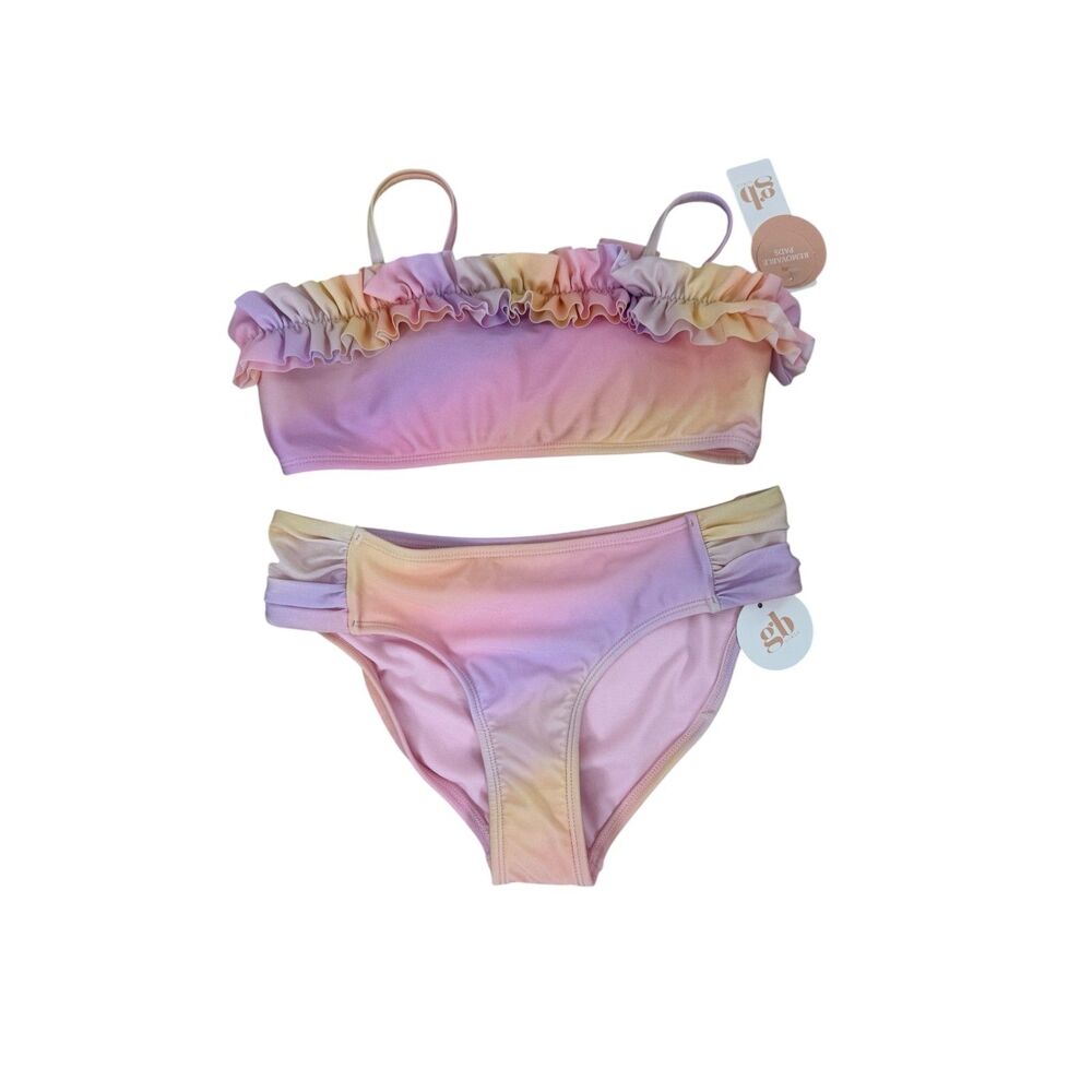 GB Girls NWT Pastel Abstract Ruffle Bikini Swimsuit Set Size 12